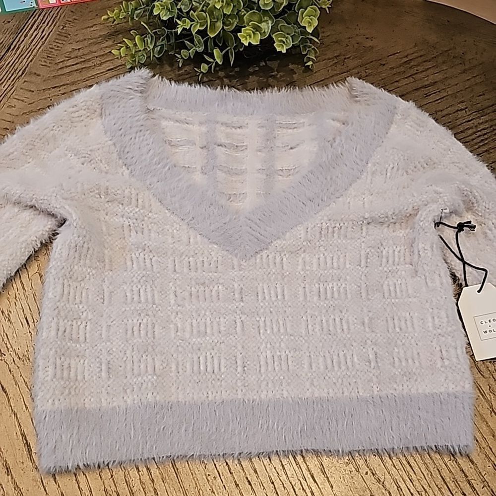 Fuzzy off shoulder sweater size S Cleo + Wolf NWT